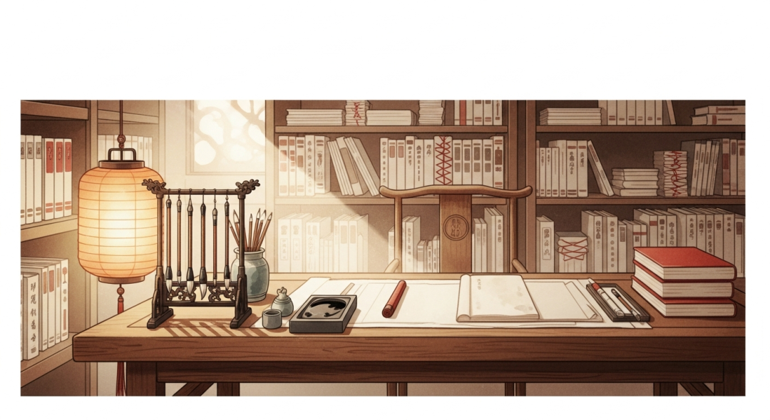 Warm illustrated study room used as visual inspiration for the redesign