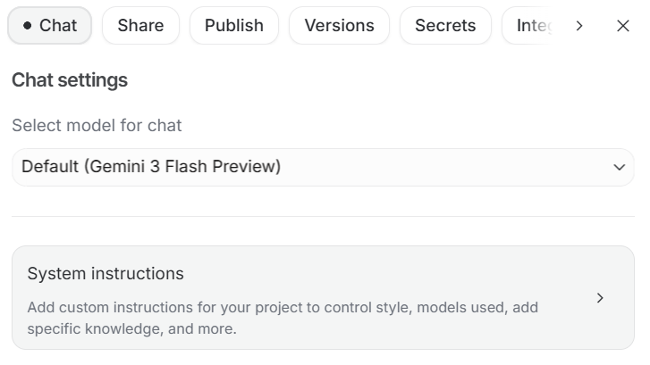 Google AI Studio system instructions panel